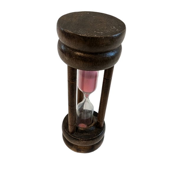 HOUR GLASS Vintage Pink Sand Wooden 1970s Egg Timer Rare - Picture 1 of 7